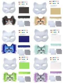 1Set Halloween DIY Animal-Themed Party Mask Making Set- Blank Cat & Fox Half-Face Masks With Colorful Felt Sheet, Mesh Grids, And Accessories For Painting & Decoration - Ideal For Parties, Festivals, Costume Balls, And Performances - Multicolor - View 2