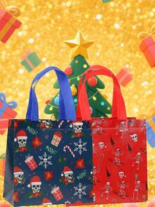 25 个圣诞礼品袋，另类圣诞元素带手柄无纺布礼品袋 - 节日骷髅设计，涤纶，适合生日、周年纪念日和节日礼物交换，圣诞礼品袋 - 彩色 - 查看 5