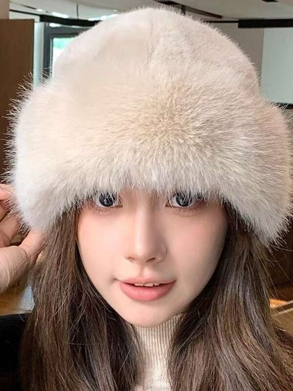 1pc Plush Bucket Hat For Women, Warm Mongolian Style Beanie, Korean Soft & Versatile, Windproof & Cold-Proof For Winter Autumn Decor