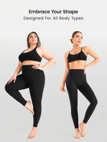 BioSynq 2 Pack Solid Black High Waisted Leggings For Women, Ultra Soft Stretch Opaque Slim Yoga Leggings, One Size & Plus Size - 黑色 - 查看 5