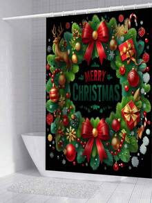 1/3/4 Stücke Weihnachts Duschvorhang Set, Weihnachts Schleife und Geschenk Muster bedruckter Badezimmer Fenster Duschvorhang Set, Badezimmer Set beinhaltet rutschfeste Badematte, U-förmige Toilettenvorleger, Toilettendeckel Abdeckung und Duschvorhang Zubehör, geeignet für Badezimmer Dekoration, Heimdekoration und Duschdekor, Feiertags Geschenk, Feiertags Dekoration, Weihnachtsdekoration