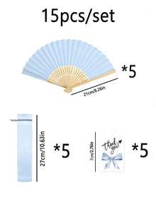 3/15/30pcs/Set, Folding Handheld Fan Set, Wedding Gift Set, Foldable Fan, Thank You Card Label And Organza Bag, DIY Fan, Souvenir Gift, Wedding Table Decoration, Wedding Gift, Suitable For Wedding Celebration - 藍色 - 查看 6