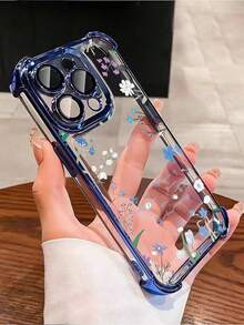 Flower 1pc New Pink Floral Electroplated Air Bag Anti-Fall/Thickened Transparent TPU Protective Case Compatible With Iphone/16prmax/16pro/16/13promax/12promax11,15PROMAX,14PROMAX/Galaxy,SAM/Honor/Note13pro/S23 Ultra/S24 Ultra/S25/A56,International Version, Not The Domestic Version - Blue - View 2