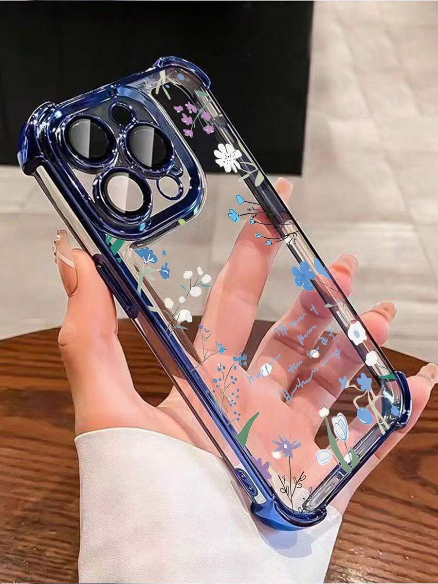 Flower 1pc New Pink Floral Electroplated Air Bag Anti-Fall/Thickened Transparent TPU Protective Case Compatible With Iphone/16prmax/16pro/16/13promax/12promax11,15PROMAX,14PROMAX/Galaxy,SAM/Honor/Note13pro/S23 Ultra/S24 Ultra/S25/A56,International Version, Not The Domestic Version