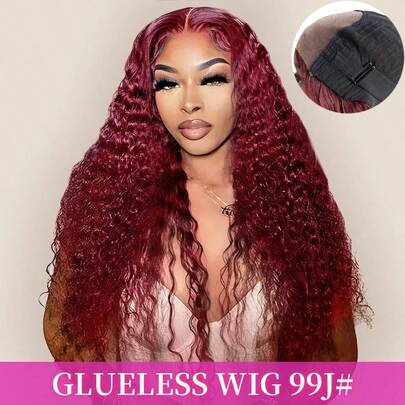 99J Burgundy Lace Front Wig Brazilian Human Hair Deep Wave Pre Plucked Hairline 5x5 Transparent Glueless Lace Closure Wigs Human Hair Wine Red Colored For Women 150 Density
