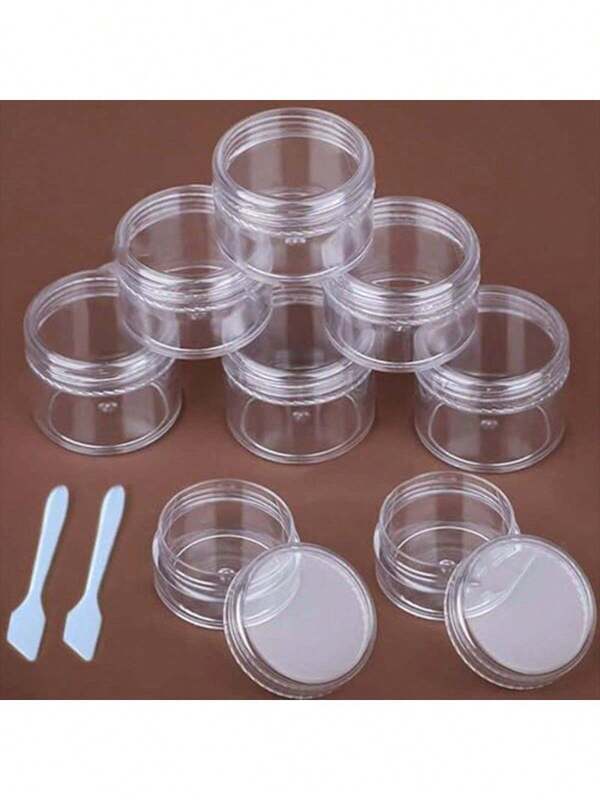 5pcs/10pcs/21pcs Transparent Plastic Travel Toiletry Containers With Mini Spoon, Quantity Options