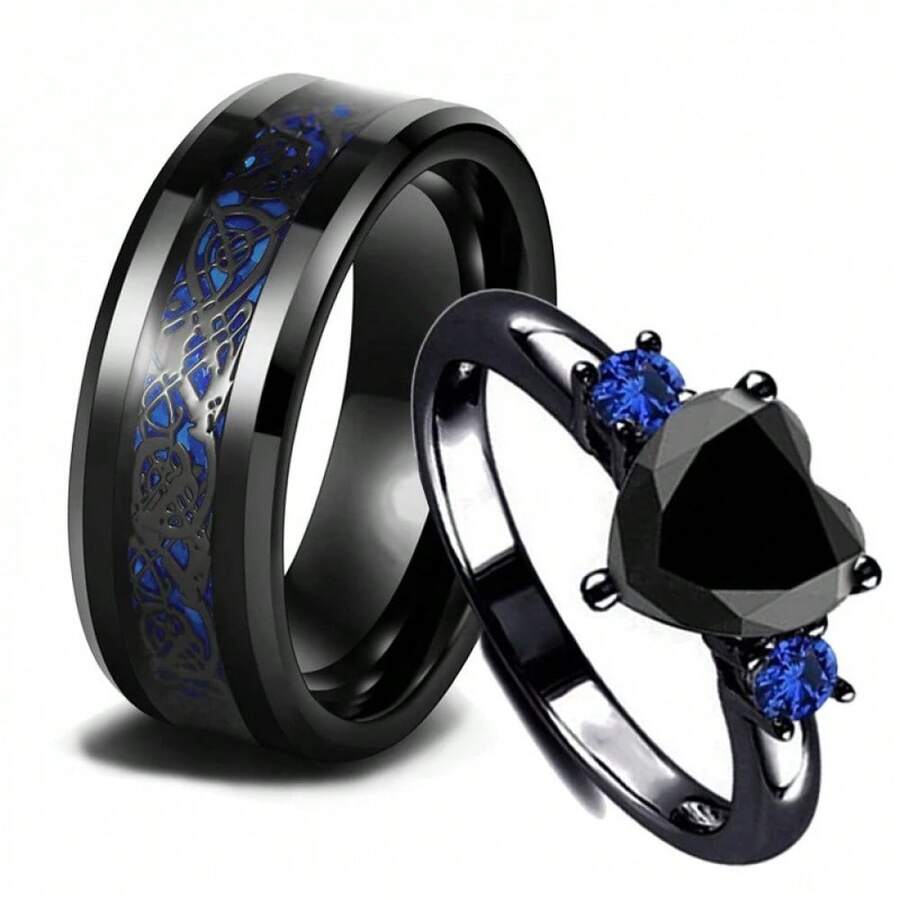 1 Pcs Valentine's Day Jewelry Charm Couple Rings For Men Stainless Steel Celtic Dragon Ring Heart Black  Women Wedding Rings Set - 男士戒指 - 查看 1