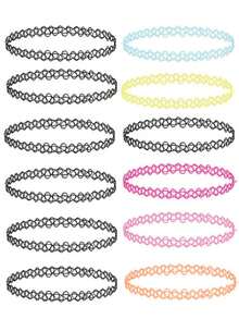 12pcs Women Braided Fishing Line Tattoo Vintage Choker Necklace Set - Multicolor - View 14