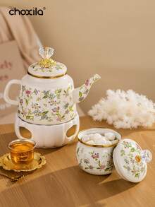 1 buc cafetieră emailată, fierbător, fierbător cu model floral, cafetieră de mare capacitate de 1,2 l, cafetieră cu mâner, cafetieră cu gură îngustă, oală de fierbere, oală de fierbere acasă, ceainic, potrivit pentru aragaz electric, prepararea cafelei sau a ceaiului pe gaz