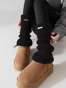 1 Pair Women's Cozy White Leg Warmers, Ribbed Knit Thermal Leg Warmers For Autumn/Winter - Multicolor - View 5