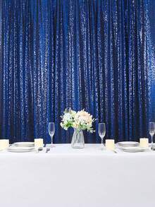 2pcs Navy Blue Sequin Backdrop Curtain, Polyester Glitter Party Background Drape, Birthday Party Decoration Supplies Banner, Navy Blue Reusable Curtain, Suitable For Home Decor, Wedding, Baby Shower, Christmas, New Year, Fits Metal Arch Frame And Balloons, Backdrop Decor, Also Suitable For Daily Use, Shiny Background Fabric Never Goes Out Of Style. - Navy Blue - View 7