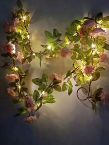 6.56ft/16.4ft[Sakura Fairy String Lights] - LED Rose Gold Flower String Lights, 200cm Floral Garland With Switch Control, Battery Powered, Plastic Material, Christmas Floral Decor Theme, Batteries Not Included, Switch Control, Suitable For Indoor Floral Decoration In Weddings And Special Occasions!