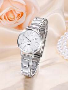 1套简约毕业季数字表盘钢带手表和水钻手链首饰套装（女士）