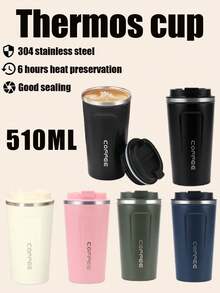 1 pieza Taza de café de acero inoxidable de 380/510ml, Taza portátil, Botella de agua para coche, Aislamiento de 6 horas, Botella de agua deportiva de gran capacidad para bebidas frías y calientes, Diseño antideslizante, Sello súper fuerte, Adecuada para leche, café, té caliente, bebidas frías, jugo, Regalo perfecto - Multicolor - Ver 9