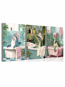 3PCS Blue Ocean Theme Bathroom Wall Art Gator Dolphin And Sea Turtle In Bathtub Picture Wall Decor Tropical Coastal Animals Poster Canvas Print Artwork, Bedroom Decor, Living Room Decor, Office Decor, Dining Room Wall Decoration, Kitchen Decor, Study Room, Corridor, Dormitory Decoration, Bathroom Decor,Ideal Gift For Friends, Wall Arts, Wall Decor, Home Decor, Room Decor, Canvas Wall Art, Posters, Wall Art With Frame, Optional Frame ﻿ ﻿ - Multicolor - View 10