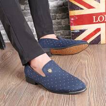 Men's Pointed Toe Rivet Dress Shoes Glitter Modern Metallic Slip On Loafers Plus Size-20256688 - Navy - View 11