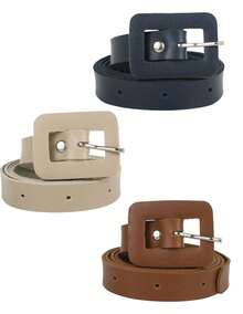 Kit 3 Women's Belts With Square Buckle - 黑色,米色,焦糖色 - 查看 2