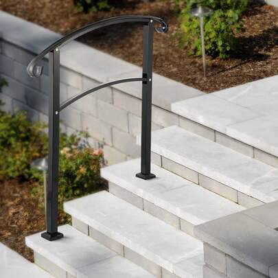 3-Step Transitional Handrail Fits 1 Or 3 Steps Matte Stair Rail Wrought Iron Handrail With Installation Kit Hand Rails For Outdoor Steps (Unadjustable) (Black)