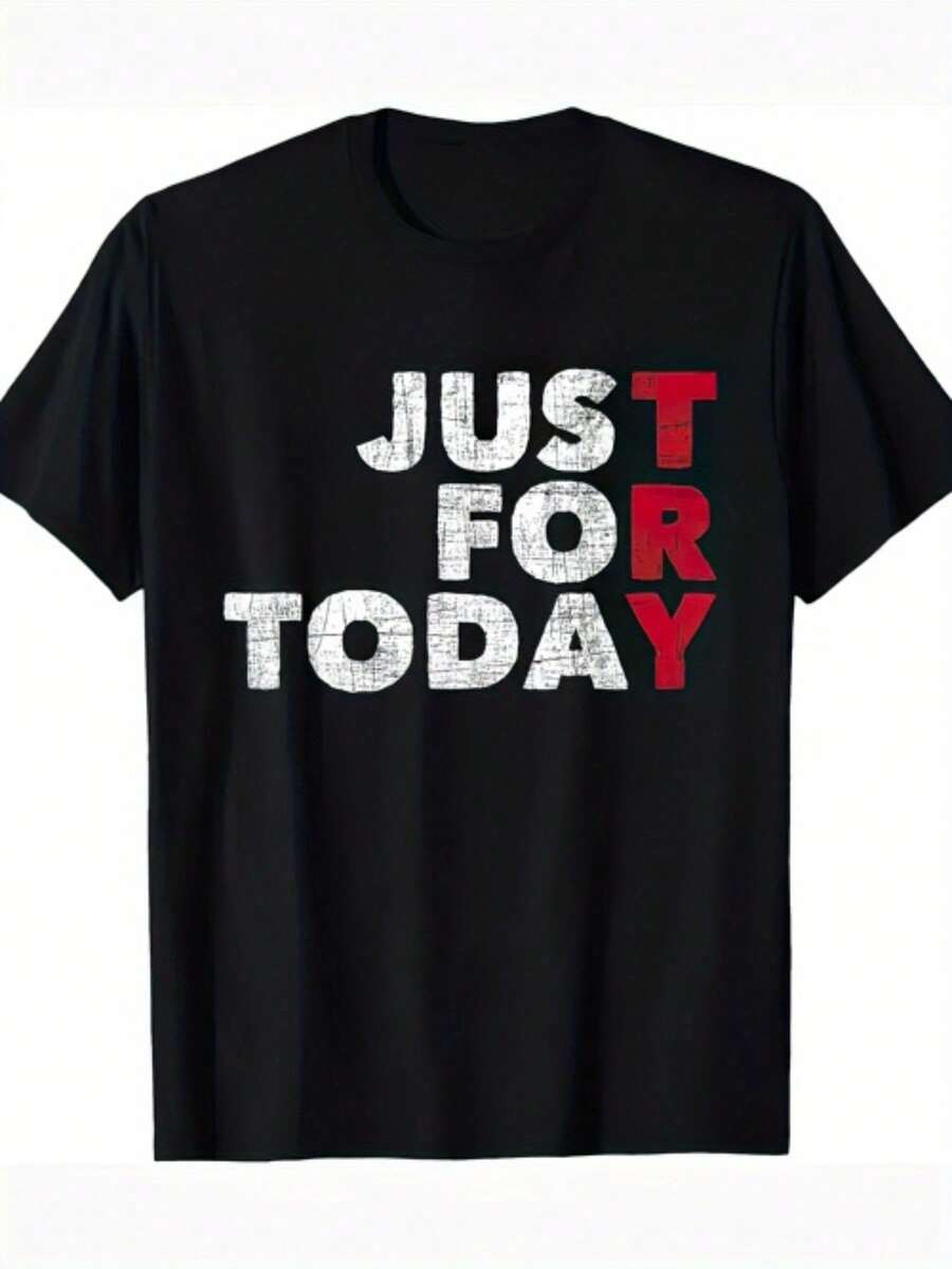 1pc Camiseta con Cita Inspiradora de Recuperación, Camiseta de Algodón de 220g, Adecuada para Adultos, Cuello Redondo, Tejido de Punto, Estilo Regular, Camiseta con Eslogan de Apoyo, Camiseta Fresca, Camiseta Unisex de Verano de Manga Corta, Perfecta para Festivales y Regalos de Cumpleaños, Estilo Callejero, Camisetas Divertidas, Camiseta, Camisetas Gráficas, Ropa Casual, Prendas Motivacionales, Diseño Unisex, Camiseta Gráfica, Material Transpirable, Algodón Suave, Camiseta Gráfica Divertida, Ropa para Adultos, Usuarias Casuales - Negro - Ver 1