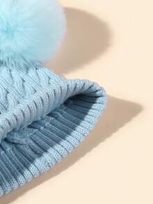 1pc Baby & Kids Core-Spun Yarn Ribbed Beanie Hat, Warm Outdoor Cap For Autumn/Winter - Baby Blue - View 4