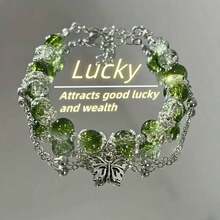 Vintage Y2K Style Crackled Glass Bead Lucky Fortune Bracelet With Butterfly Charm - Perfect Gift For Women