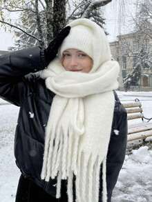 1pc Women's New Fluffy Tassel Scarf, Warm And Comfortable, Windproof, Suitable For Outdoor Activities, Versatile For Daily Wear, Autumn/Winter