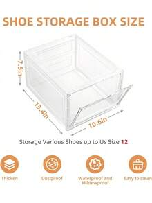 Large Shoe Boxes Clear Plastic Stackable,Drop Front Shoe Box With Clear Door, Shoe Containers For Sneaker Display,Fit Up To US Size12 (Clear, 10 Pack) - Clear - View 9