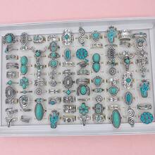 Bộ 20 chiếc nhẫn hợp kim khảm đá ngọc lam tổng hợp, Bộ nhiều món phong cách cổ điển hình xương rồng Bohemian, Nhẫn đeo tay cho cặp đôi cao bồi miền Tây dự tiệc, Trang phục hàng ngày, Quà tặng trang sức thời trang, Giao hàng ngẫu nhiên - 20 chiếc nhẫn cao bồi miền Tây ngẫu nhiên - Xem 3