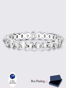 1 Pc Original 925 Sterling Silver Rings For Women Oval White Cubic Zirconia Arranged Pave Set Ins Style Elegance Rings Jewelry Gifts For Women Fits Daily Party Shopping Wear - Silver - View 10