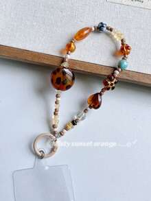 Accesorio vintage hecho a mano para teléfono con ámbar, cordón con cuentas para cámara, correa decorativa para teléfono