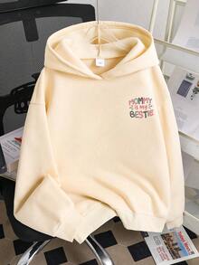 Tween Girl Letter Graphic Print Warm Sweatshirt - Apricot - View 2