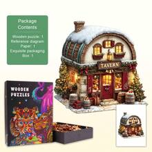Christmas Tavern - Wooden Jigsaw Puzzle, Asymmetrical Animal Shaped Wooden Puzzle Toy, Unique Party Game Gift, Decorative Art Painting, Tabletop Magic Puzzle, Creative Children's Educational Puzzle, Holiday Gift, Adult Wooden Puzzle, Christmas Gift, Back To School Gift, Birthday Gift (2D Puzzle) - Multicolor - View 3