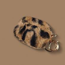 豹纹毛绒耳机壳适用于 Pro3，柔软无线蓝牙耳机保护套适用于 4 3 2 1 Pro Pro2 带钥匙扣保护壳