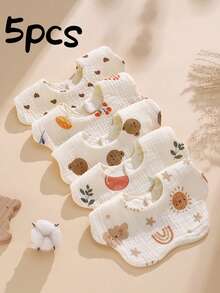 6-Layer Floral Print Saliva-Absorbent Baby Bibs, Infants Pure Cotton Burp Cloths, Newborn Anti-Spitting Drool Bibs