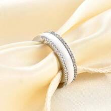 6mm White/Black Ceramic Rings Plus Cubic Zirconia For Women Comfort Fit Engagement Wedding Band Size 5-122025 - 6mm White+Silver - View 7