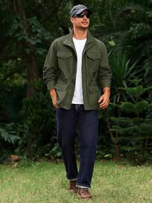 Mens Military Jacket Full Zip And Button  Field Jacket Multi Pocket Cargo Outdoor Coathalloween - Army Green - View 6