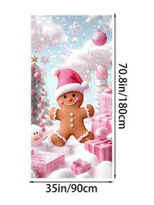 Copertura per porta natalizia da 90x180cm in poliestere rosa a tema natalizio festivo con caramelle pan di zenzero, per decorazioni interne ed esterne, feste e vacanze