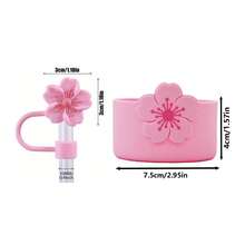 SUGAW 2 pezzi Set accessori tazza d'acqua con fiori di melo selvatico, 1 pezzo Coperchio cannuccia con fiori di melo selvatico (adatto a 10mm/0,39 pollici), 1 pezzo Manicotto tazza con fiori di melo selvatico, anti-polvere, resistente all'usura, bello e alla moda, accessori per borraccia portatili, compatibili con , adatti per sport, fitness, escursionismo, ufficio, scuola, regali di Natale, Ognissanti, San Valentino