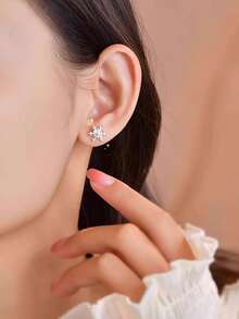 1 对 925 纯银雪花耳钉，可爱百搭，适合女孩、日常、休闲、圣诞节、情人节礼物