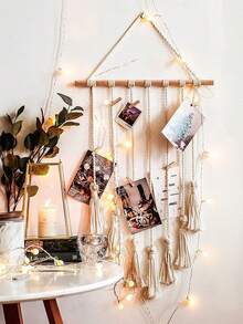 1 pieza Colgante de pared de encaje y tejido a ganchillo estilo bohemio con pinzas para fotos, decoración artesanal bohemia blanca para el hogar, adecuado para decoración de pared en dormitorios, apartamentos, dormitorios - Multicolor - Ver 5