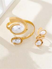 2pcs/Set New European & American Geometric Ring & Bracelet Set, Minimalist Elegant Fashion Bangle Rings Jewelry Suit For Wedding, Party