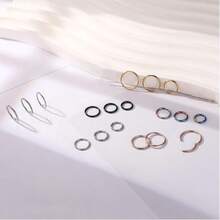 12 件环形鼻环，16g 18g 316L 医用钢铰链鼻环，男女皆宜，鼻环环形鼻中隔环软骨唇环身体穿孔首饰，银色、金色、黑色、玫瑰金