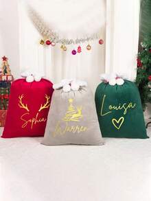 Personalized Christmas Party Gift Bags, Customized Large Santa Claus Gift Bags, Christmas Velvet Gift Bags, Santa Claus Gift Bags With Names, Holiday Gift Bags In Green, Red, Gray, Purple, Pink, Blue, Customized Large Santa Bags With Names, Velvet Christmas Gift Bags, Christmas Eve Bags, Holiday Gift Bags - Multicolor 5 - View 6