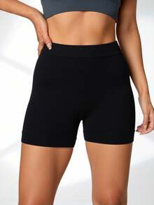 Mujer shorts de estilo deportivo, tejido elástico con acabado suave, ajuste ceñido, cintura alta, sin mangas, ideal para primavera-verano, perfecto para entrenamiento y uso diario - Negro - Ver 1