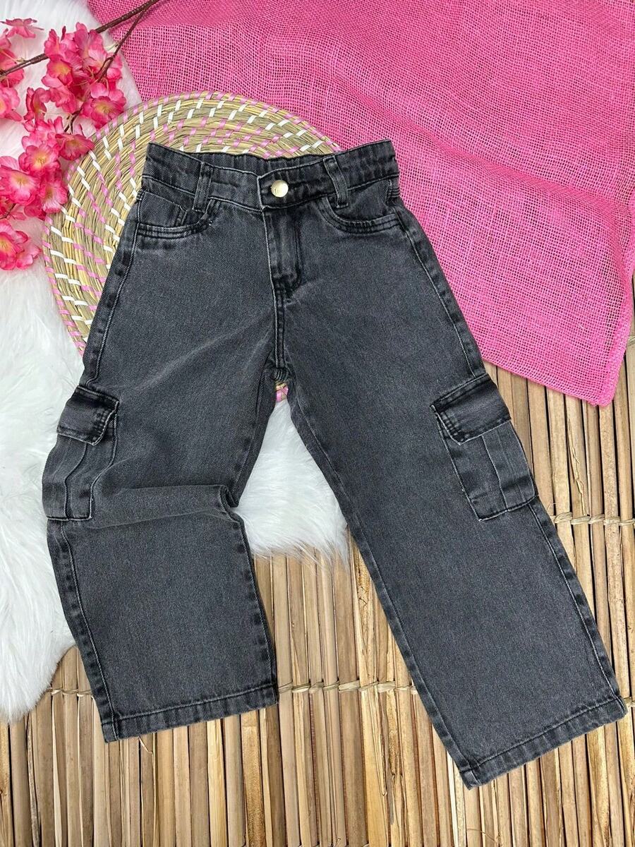 WOMEN'S WIDE LEG CARGO PANTS FOR KIDS PROMOTION/FASHION/PARTY/OUTING/GIRLS/ - 黑色的 - 查看 1