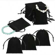 30pcs/20pcs/10pcs/1pc Wedding Party DIY Material Package Box - Velvet Jewelry Pouches, Gift Drawstring Bags, Black Gift Packaging Bags For Valentine's Day, Mother's Day - Black - View 13