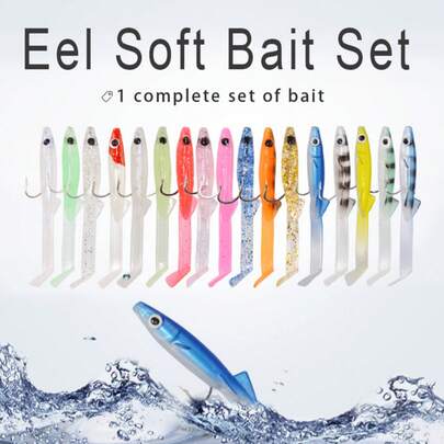 12/13/17pcs Soft Plastic Fishing Lures With Hooks & Barbs, Mini Eel Shaped Soft Baits Assorted Colors, Suitable For Stream Fishing, Includes Tackle Box, Fishing Accessories | Hard Hooks | Silicone Soft Baits