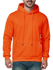 Mens Casual Long Sleeve Drawstring Athletic Hooded Pullover Sweatshirt With Pockets, Fashionable - Orange - View 1