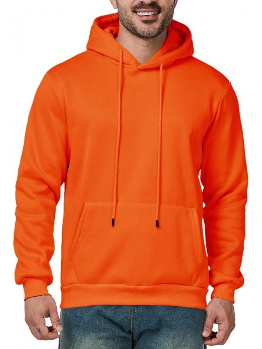 Mens Casual Long Sleeve Drawstring Athletic Hooded Pullover Sweatshirt With Pockets, Fashionable - Orange - View 1