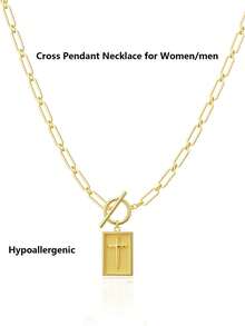 Gold/Sliver Cross Pendant Necklace For Women Chunky Cross Necklace Toggle Clasp Paperclip Chain Dainty Charm Necklace For Women Fashion Religious Simple Jewelry Gift - Square Cross - View 6